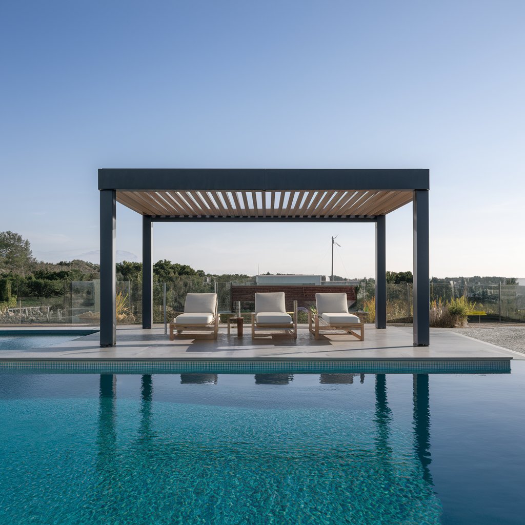 swimming pool with louvered pergola